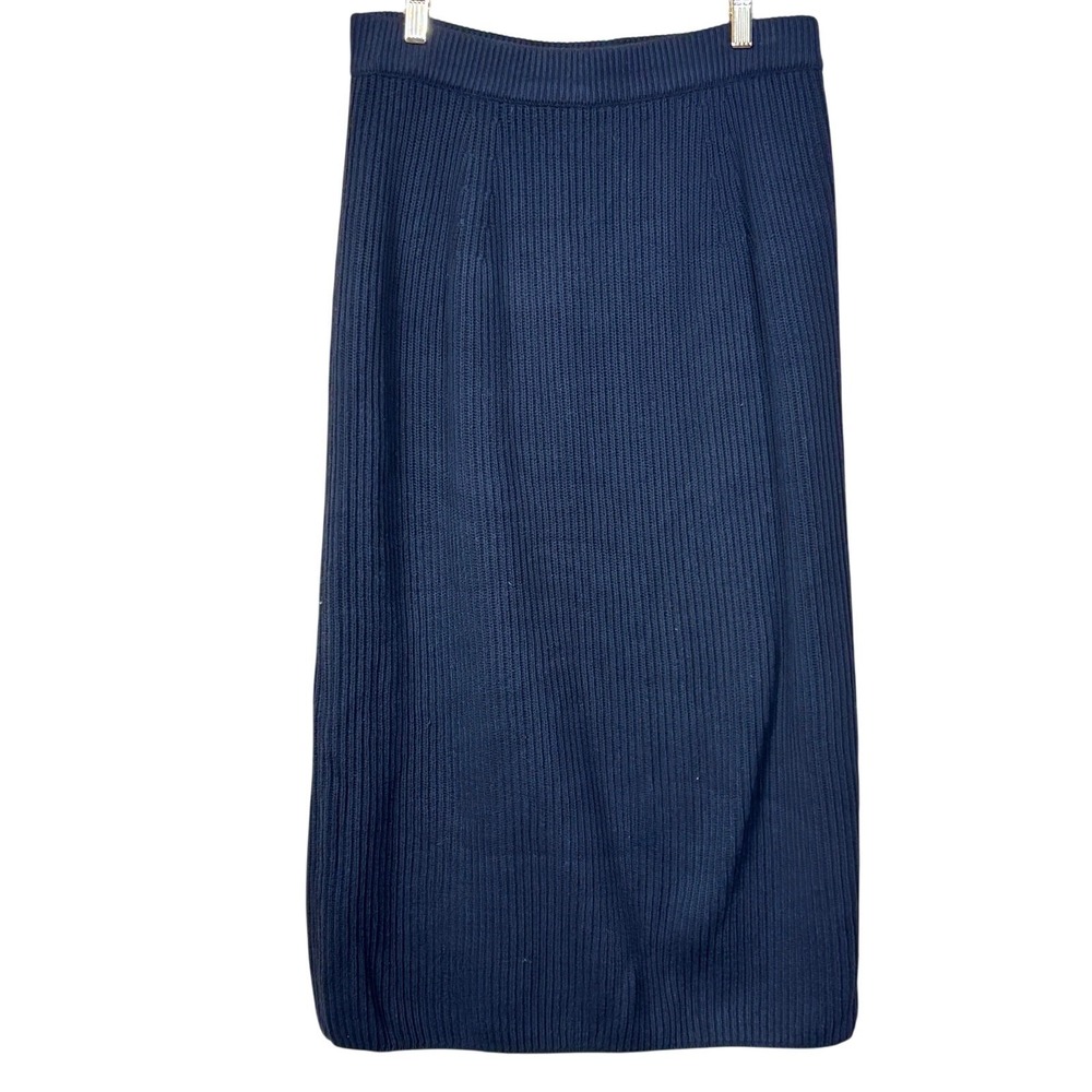 Everlane Black Ribbed Knit Maxi Column Skirt Large Quiet Luxury Capsule Wardrobe